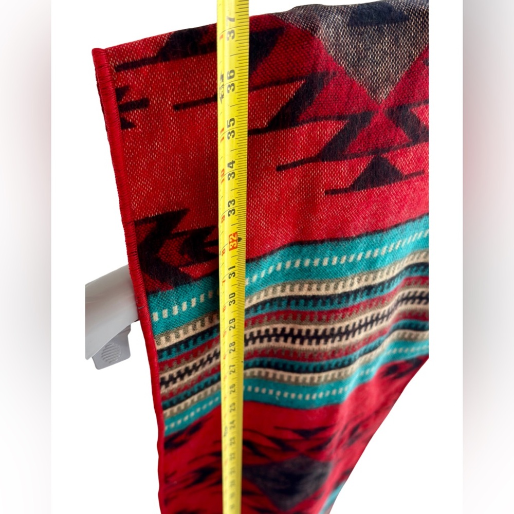 El Paso Saddleblanket Scarf Red Southwest Aztec Fringe 72” - Picture 5 of 8